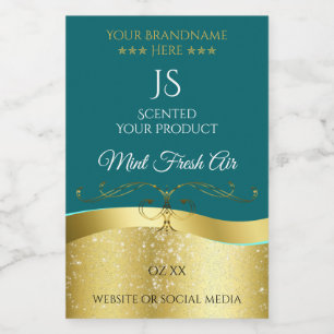 Luxurious Wavy Gold Decor Dark Teal Monogram Label