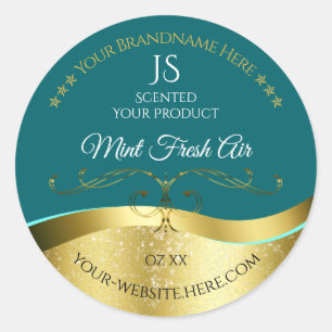 Luxurious Wavy Gold Decor Dark Teal Monogram Label