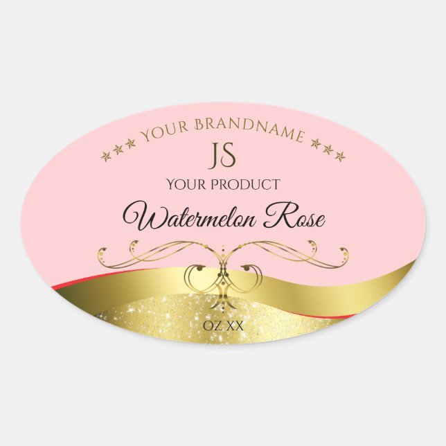 Luxurious Wavy Gold Decor Light Red Monogram Label (Front)
