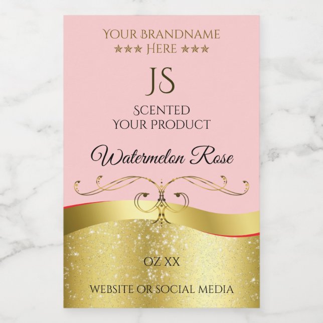 Luxurious Wavy Gold Decor Light Red Monogram Label (Single Label)