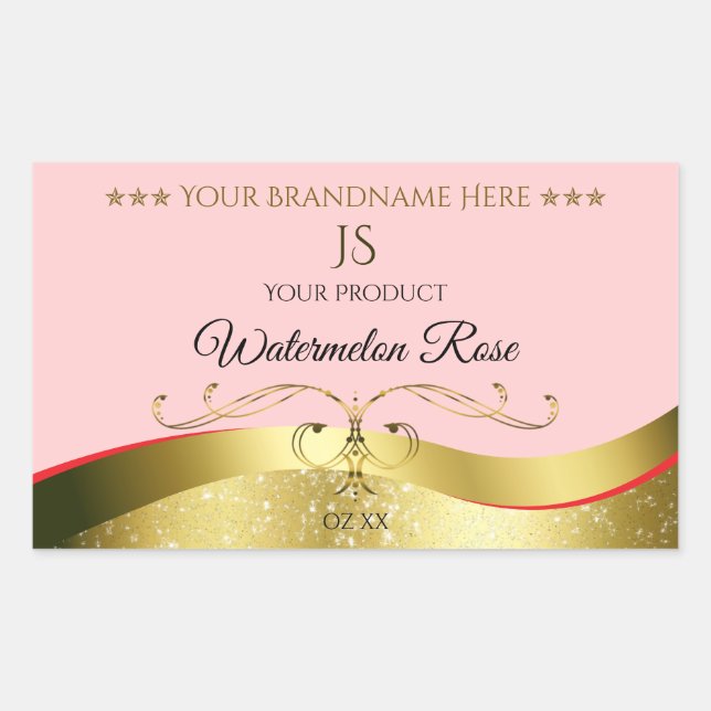 Luxurious Wavy Gold Decor Light Red Monogram Label (Front)