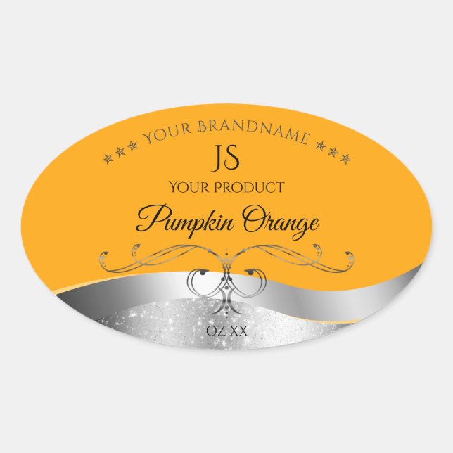 Luxurious Wavy Silver Decor Orange Monogram Label (Front)