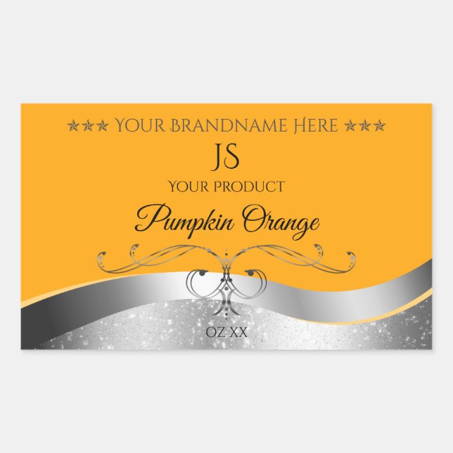 Luxurious Wavy Silver Decor Orange Monogram Label (Front)