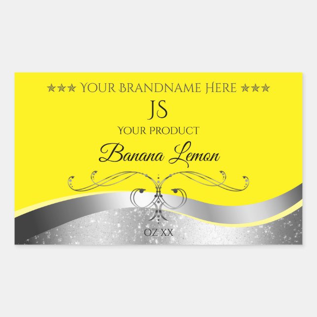 Luxurious Wavy Silver Decor Yellow Monogram Label (Front)