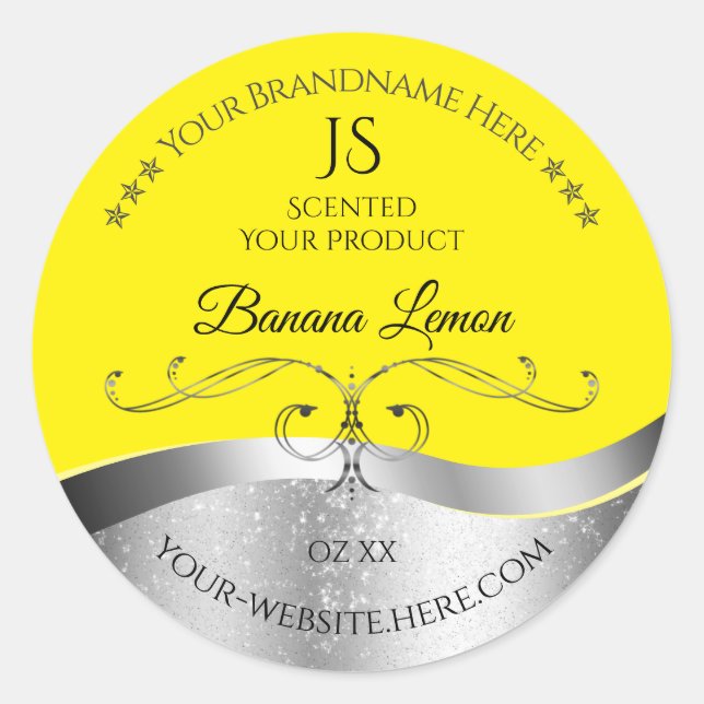 Luxurious Wavy Silver Decor Yellow Monogram Label (Front)