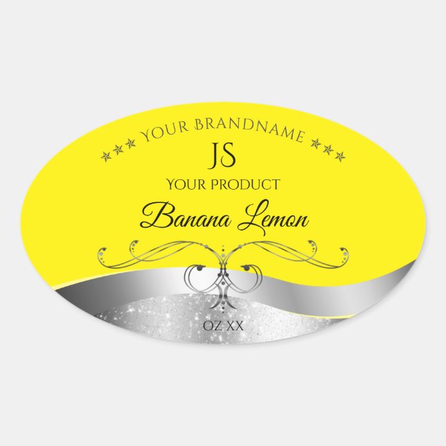 Luxurious Wavy Silver Decor Yellow Monogram Label (Front)
