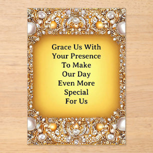 Luxurious Wedding Frame With Pearls and Gems Acrylic Invitations
