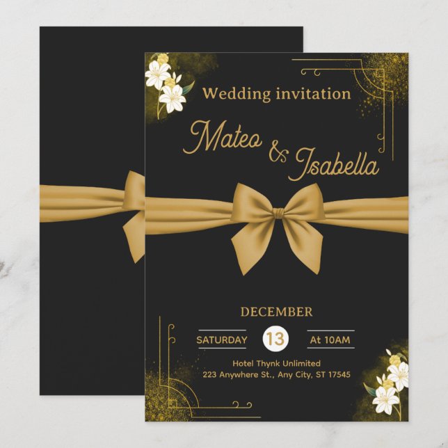 Luxurious wedding invitation in gold (Front/Back)