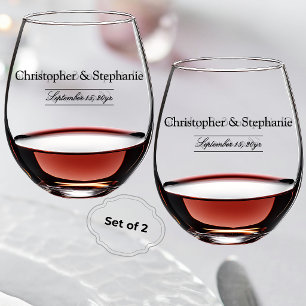 Luxurious Wedding Reception Toast Custom Name Date Stemless Wine Glass
