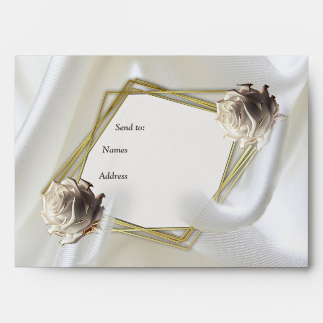 Luxurious, White, Flowing Silk & White Roses. Envelope (Front)