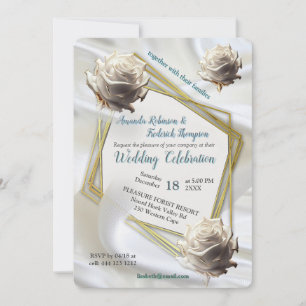 Luxurious, White, Flowing Silk & White Roses. Invitation