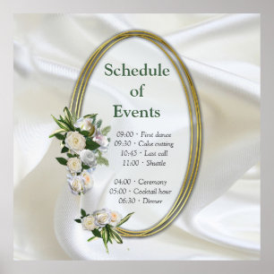 Luxurious, White, Flowing Silk & White Roses. Poster