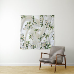 Luxurious, White, Flowing Silk & White Roses. Tapestry