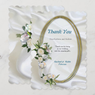 Luxurious, White, Flowing Silk & White Roses. Thank You Card
