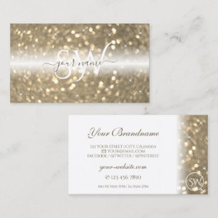 Luxurious White Gold Sparkling Glitter Initials Business Card