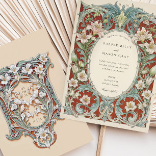 Luxurious White Lilies Art Nouveau Wedding Invitation