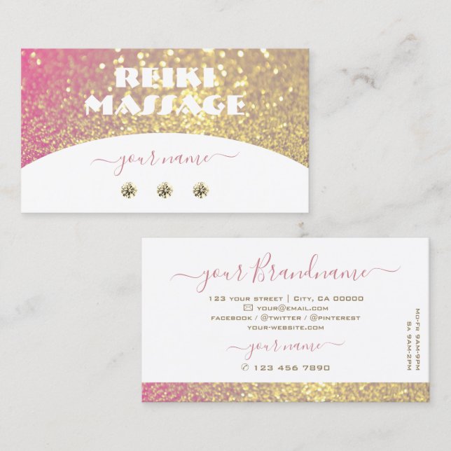 Luxurious White Pink Gold Sparkle Glitter Diamonds Business Card (Front/Back)
