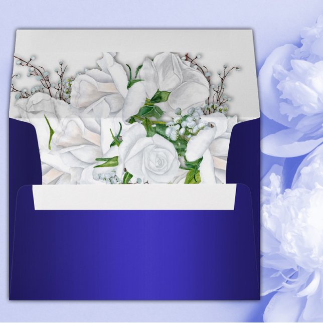 Luxurious White Roses and Dark Blue Wedding  Envelope (Creator Uploaded)