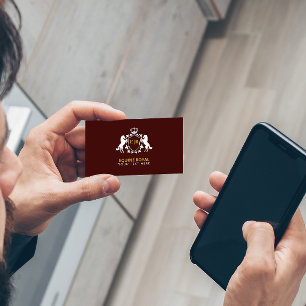 Luxurious White Royal Crest   Initial on Burgundy Business Card