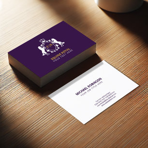 Luxurious White Royal Crest Initial on Purple Business Card