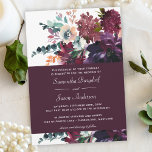 Luxurious Wine Elegant Watercolor Floral Wedding Invitation<br><div class="desc">Perfect for fall and winter weddings, this elegant invitation design has a sumptuous bouquet in painted watercolor hues of dark wine, eggplant purple, burnt orange, marsala red, deepest rose pink, beige, teal and green. A matching band of colour in deep wine forms the background for your text. The look is...</div>