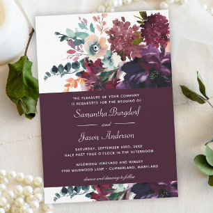 Luxurious Wine Elegant Watercolor Floral Wedding Invitation