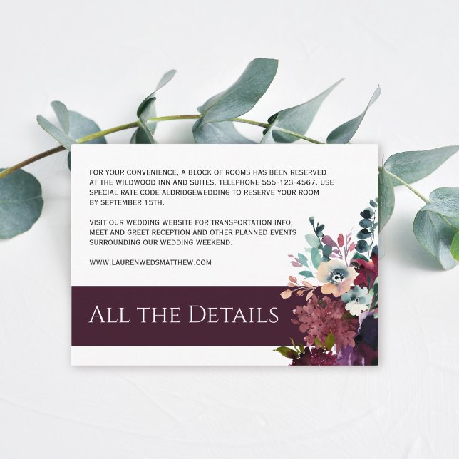 Luxurious Wine Floral Wedding Details Enclosure Card (Creator Uploaded)