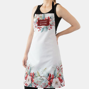 Luxurious Winter Berries Holiday Monogram Apron