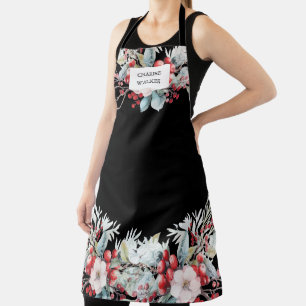 Luxurious Winter Berries Holiday Monogram Apron