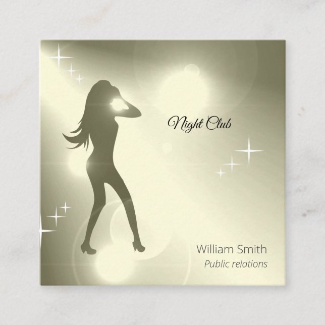 Luxurious Yellow Brilliant Dancing Girl Silhouette Square Business Card (Front)