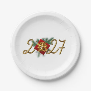 Luxury 2027 Gold and Red Gift Box New Year plate