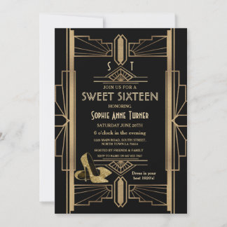 Luxury 20's Great Gold Art Deco SWEET 16 Invitation