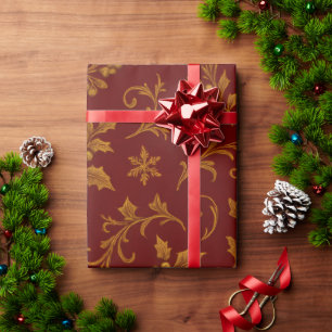 Luxury 24K Poinsettia Ruby & Gold Christmas Wrapping Paper