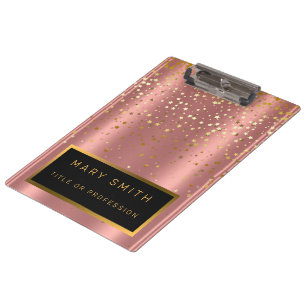 Luxury 2in1 Glitter Gold Pink Star Business Card & Clipboard