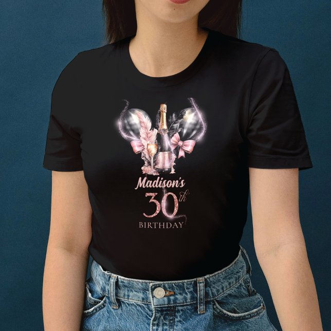 Luxury 30th Birthday Black Pink Champagne T-Shirt (Creator Uploaded)
