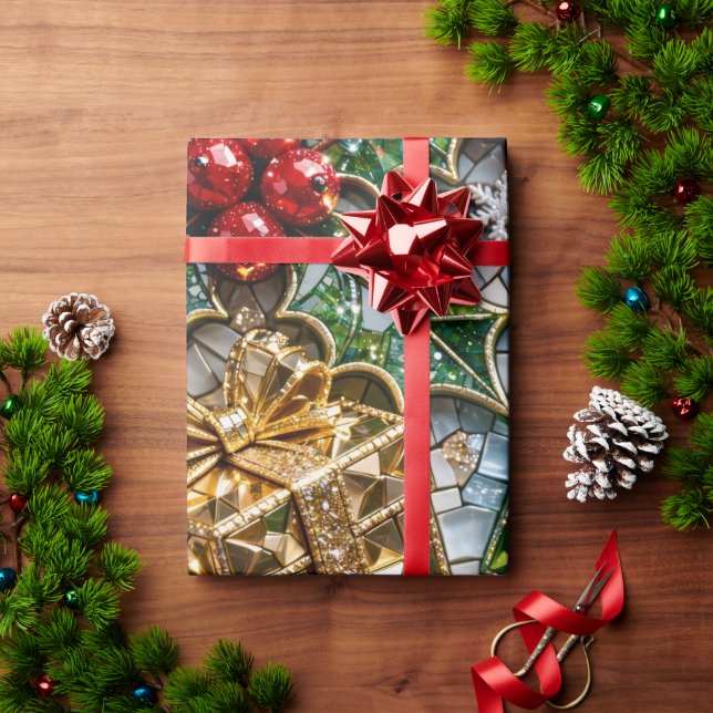 Luxury 3D Christmas Mosaic Roll  Wrapping Paper (Holiday Gift)