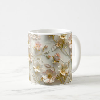Luxury 3D Embossed Floral Gold Foil Elegant Coffee Mug
