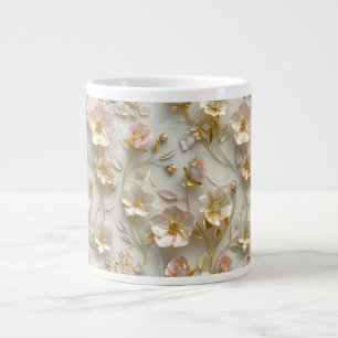 Luxury 3D Embossed Floral Gold Foil Elegant Large Coffee Mug