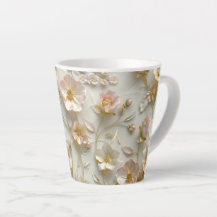 Luxury 3D Embossed Floral Gold Foil Elegant Latte Mug