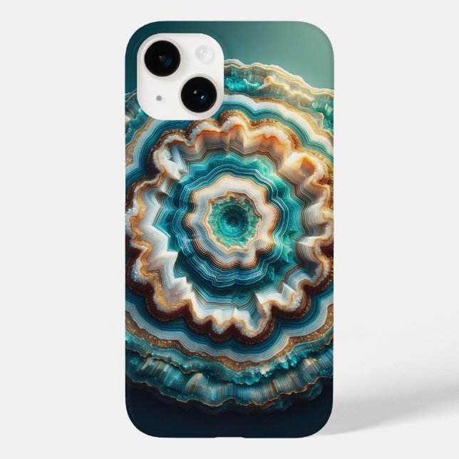 Luxury 3D Geode Sliced Agate Teal and Gold Druzy C Case-Mate iPhone Case (Back)