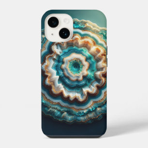 Luxury 3D Geode Sliced Agate Teal and Gold Druzy C iPhone 14 Case