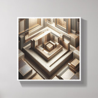 Luxury 3D Geometric Maze - Modern Gold & Grey Arch Canvas Print