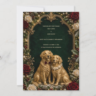 Luxury 3D Gold Golden Retriever Christmas Wedding Invitation
