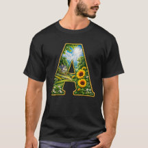 Luxury 3D Gold Letter A Sunflower Cottage T-Shirt