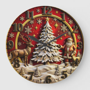 Luxury 3D Metal Christmas Tree & Santa Wall Clock