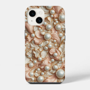 Luxury 3D Pink Silk Petals and Royal Shimmering Pe iPhone 14 Case