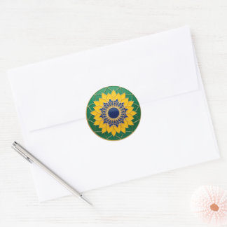 Luxury 3D Solar Mandala Keychain - Gold & Emerald Classic Round Sticker
