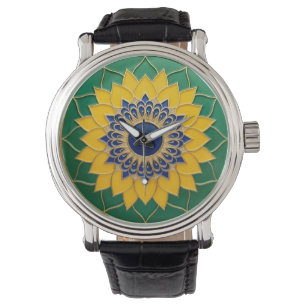 Luxury 3D Solar Mandala Keychain - Gold & Emerald Watch