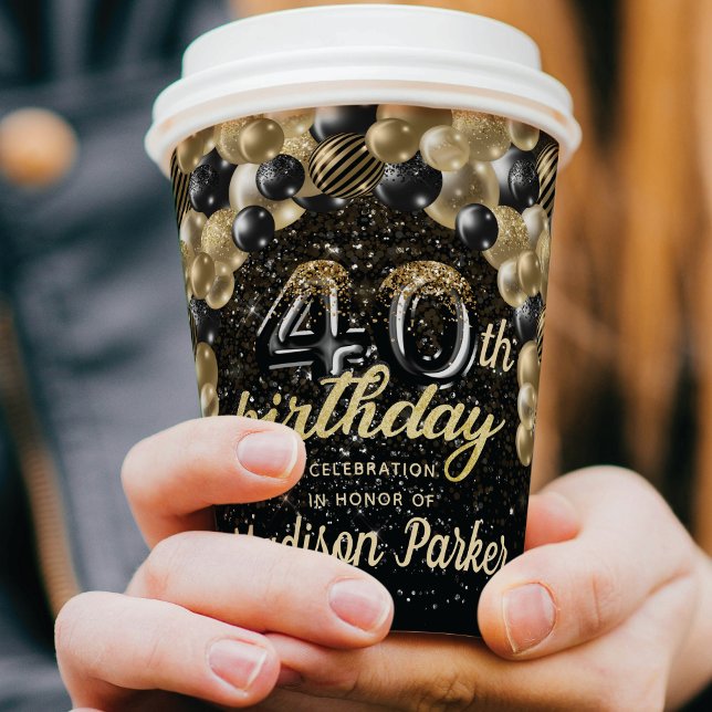 Luxury 40th Birthday Black Gold Personalised Paper Cups (Creator Uploaded)