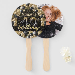Luxury 40th Birthday Black Gold Photo Hand Fan